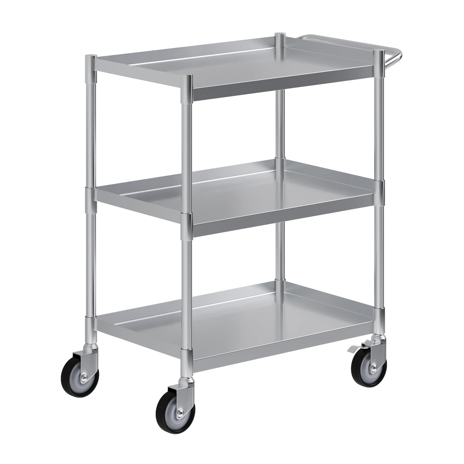 3 Shelf Stainless Steel Tubular Utility Cart | 15 in. Wide x 24 in. Long x 33 in High | Metal Utility Cart on Wheels with Handle