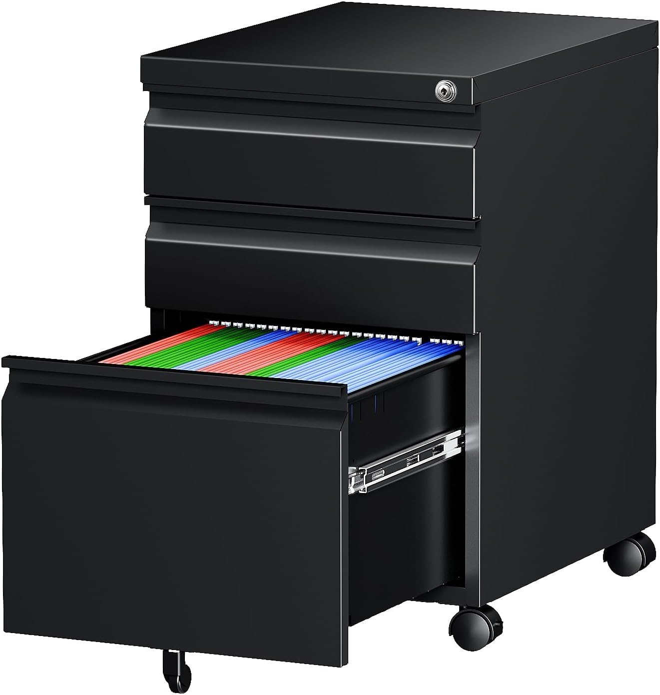 Letaya 3 Drawer Mobile File Cabinet With Lock, Under Desk Metal Rolling Filing Cabinets For Home Office Organizer Letters/Legal/
