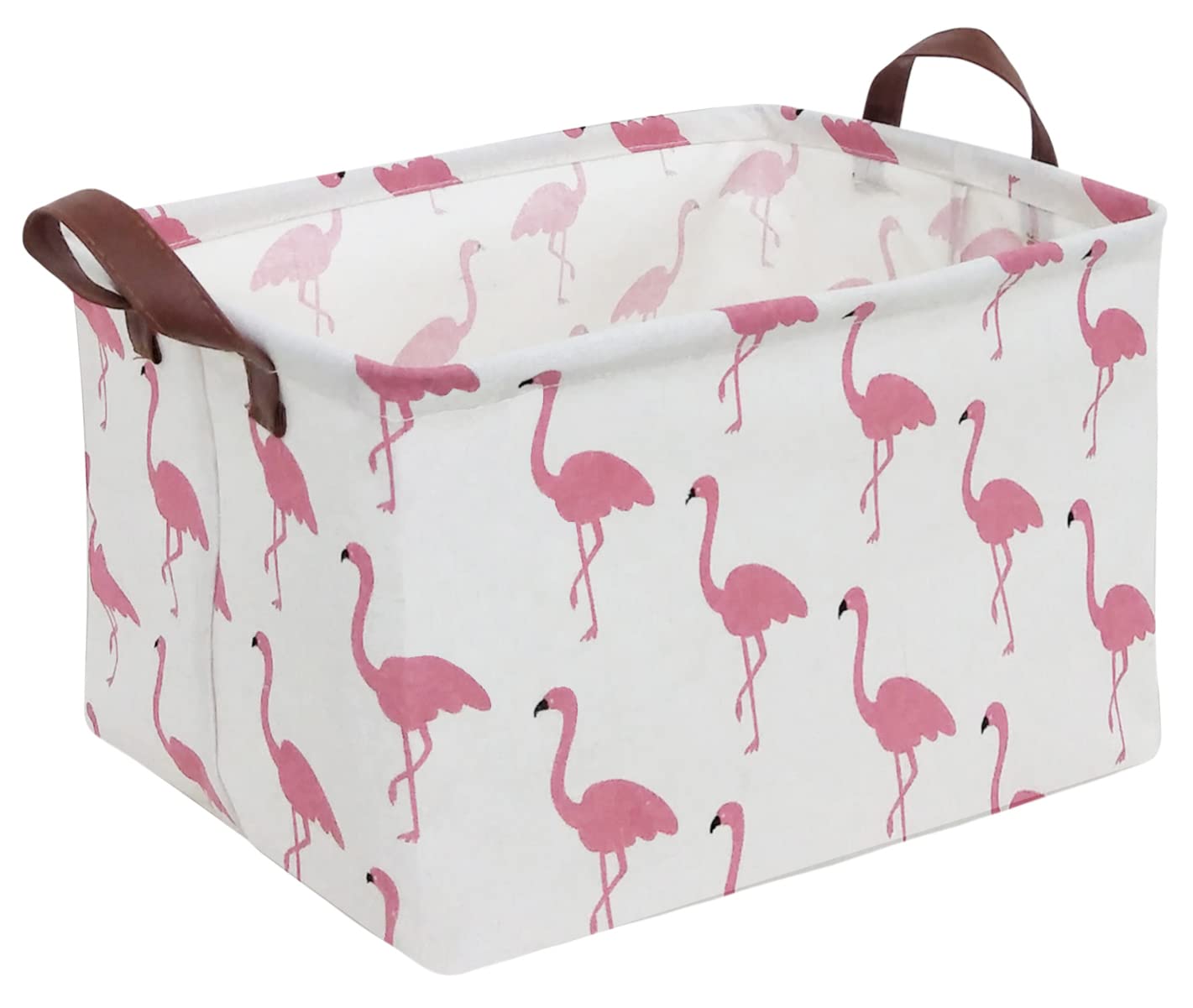 CLOCOR Rectangular Flamingo Storage Basket,Collapsible Cute Pattern Storage Bin,Waterproof Coating Storage Box with Handles,Gift