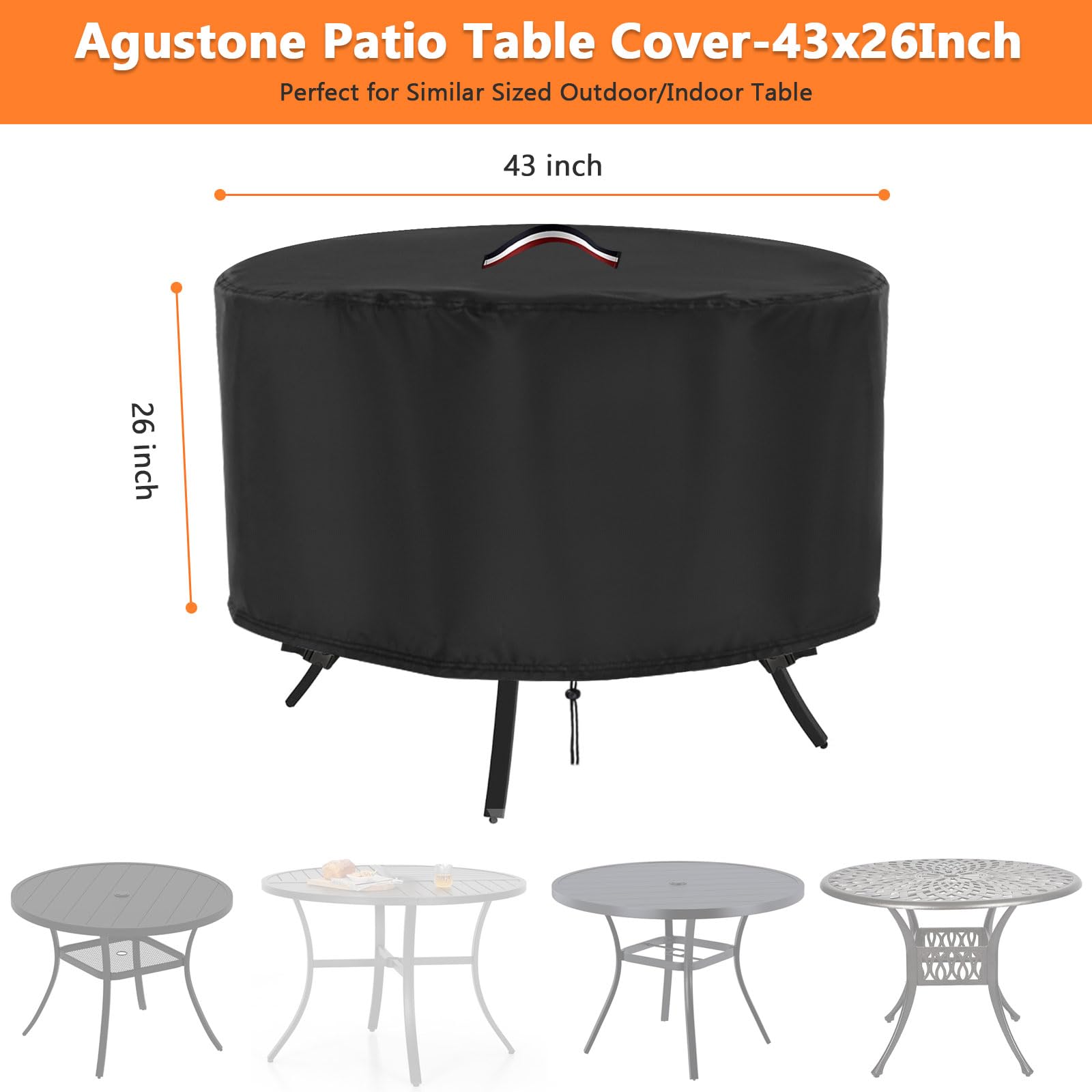 Patio Table Cover, 43 Inch Round Outdoor Table Cover, Waterproof Protective Covers Patio Furniture Covers-43X26Inch