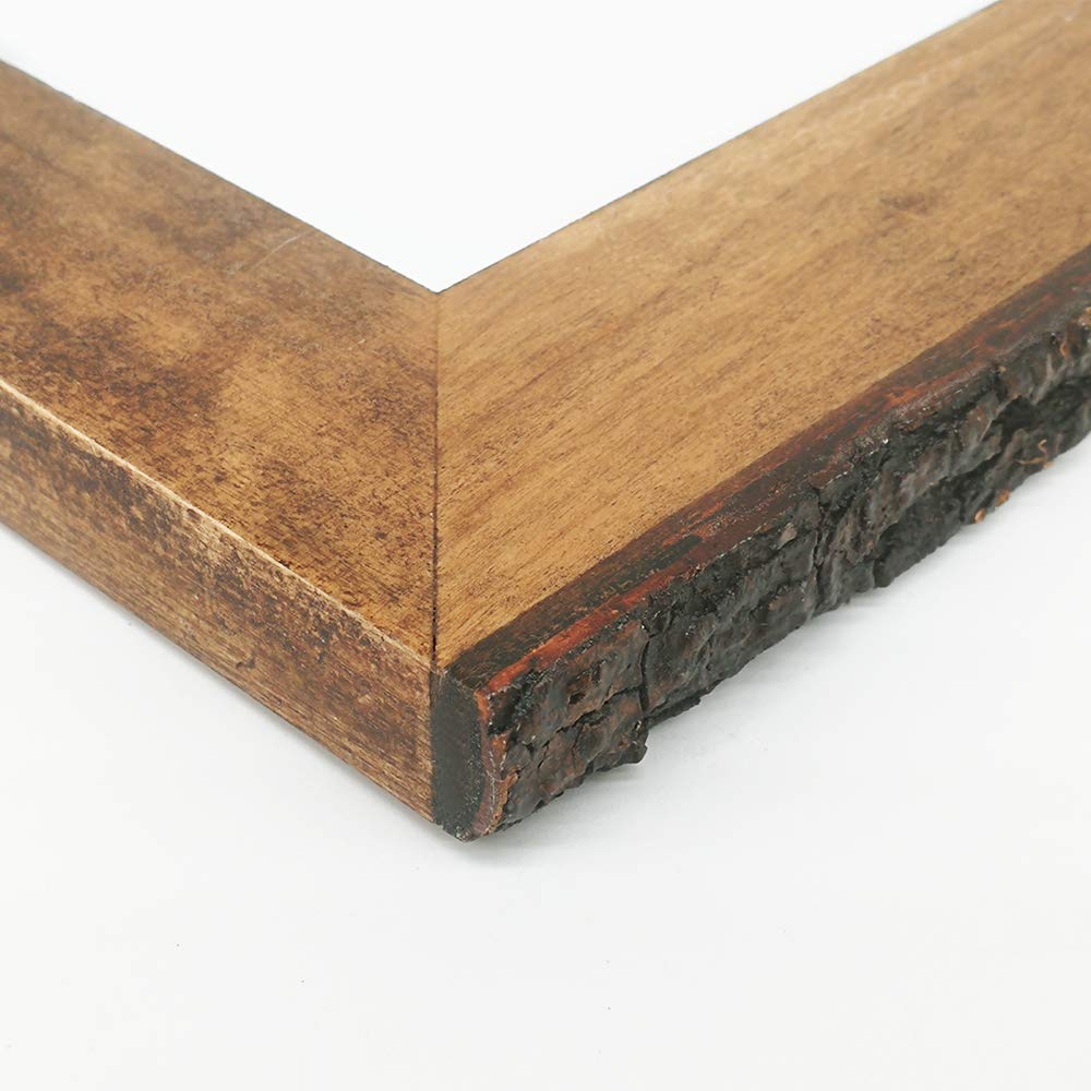Ikeree 4X4 Rustic Picture Frames With Natural Bark Edges, Brown Wood Photo Frame For Tabletop Or Wall Mounting Display