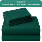 Homeideas King Size Bed Sheets - 6 Piece Set (Dark Green) - Extra Soft Brushed Microfiber 1800 Bedding Sheets, Deep Pocket, Wrinkle & Fade Free