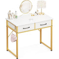 Odk Vanity Desk Without Mirror, Makeup Vanity With 2 Fabirc Drawers, White Vanity Dressing Vanity Table With Versatile Hook, 32