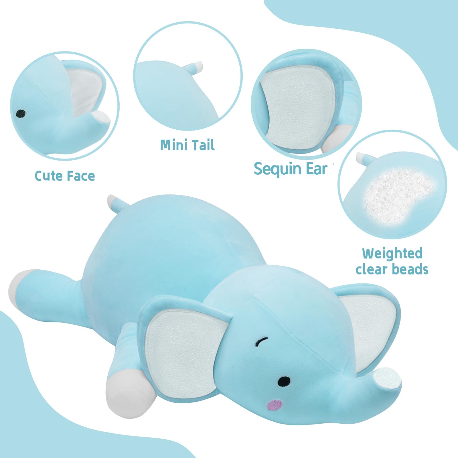 CSVBTRF Weighted Stuffed Elephant Plush Hugging Pillow, 4.2 lbs, 23", Grey Polyester