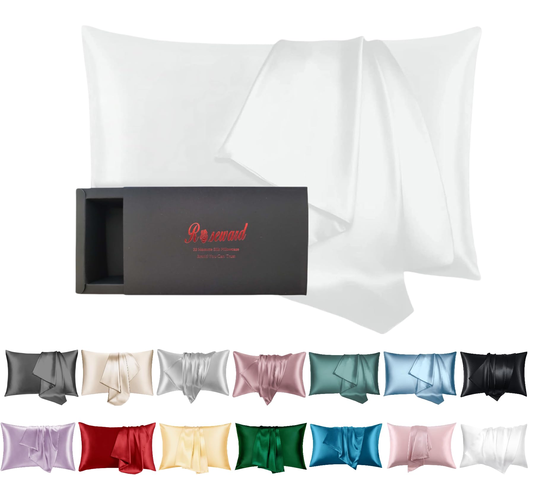 Real 22 Momme Silk Pillowcase For Hair And Skin Made In Usa, Pure Silk Pillow Cases Standard Size With Zipper, 6A Grade 100% Org