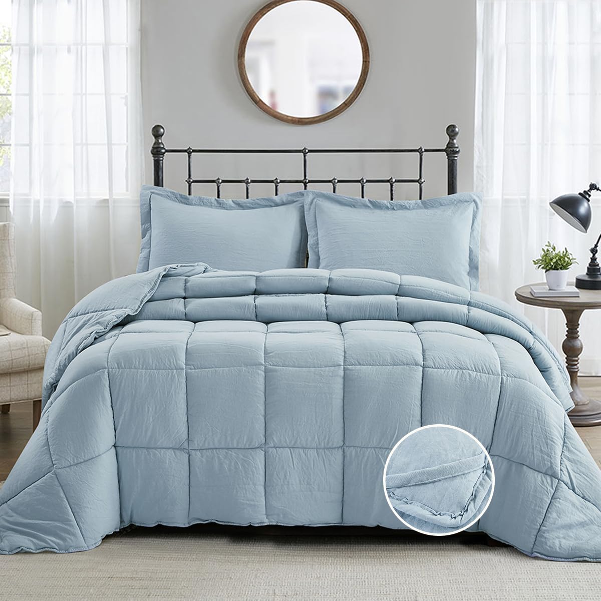 Hig Pre Washed Down Alternative Comforter Set Twin - Reversible Chic Quilt Design - Box Stitched With 4 Corner Tabs - Lightweigh