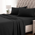 Sleep Zone Nanotex Super Soft Cooling Queen Bed Sheets Set 4 Piece - Easy Care Fitted Flat Sheet & Pillowcase Sets - Wrinkle Free, Fade Resistant, Deep Pocket 16' (Black, Queen)