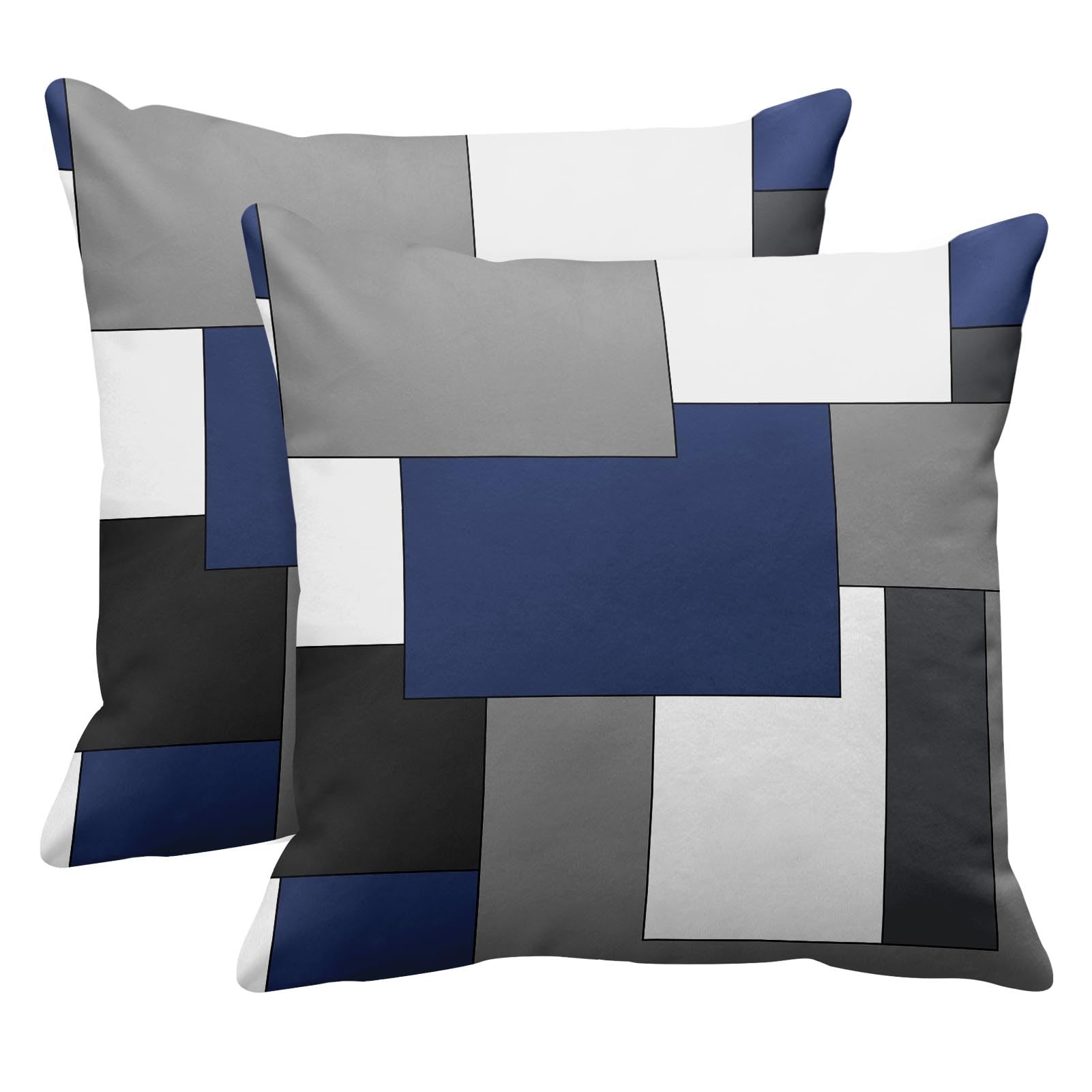 Emvency Set Of 2 Dark Blue Geometric Throw Pillow Cover Black Grey White Painting Abstract Checkered Design Decorative Pillow Ca