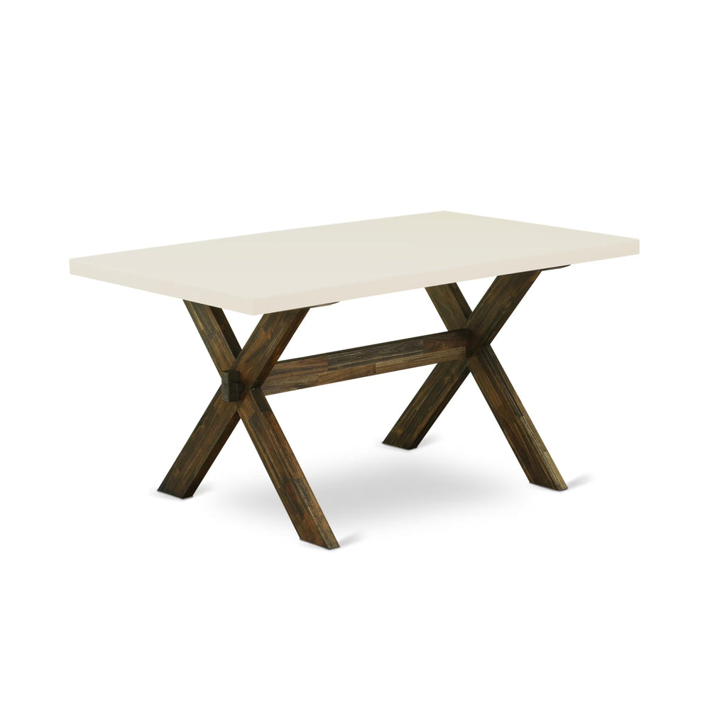 East West Furniture X796Mzn32-7 7 Piece Dining Table Set Consist Of A Rectangle Kitchen Table With X-Legs And 6 Light Beige Linen Fabric Parson Dining Chairs, 36X60 Inch, Multi-Color