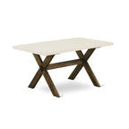 East West Furniture X796Mzn32-7 7 Piece Dining Table Set Consist Of A Rectangle Kitchen Table With X-Legs And 6 Light Beige Linen Fabric Parson Dining Chairs, 36X60 Inch, Multi-Color