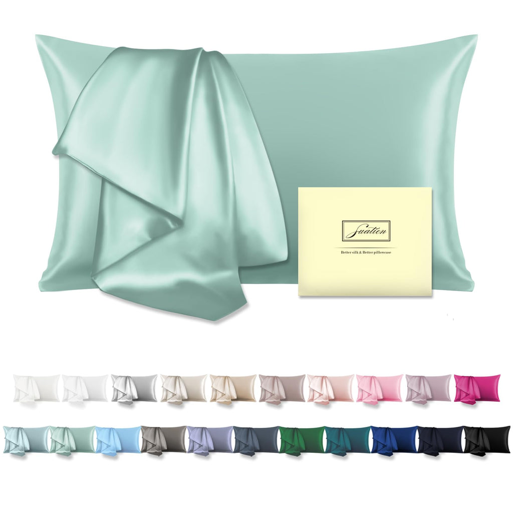 Suatien Mulberry Silk Pillow Cases Standard Size Silk Pillowcase For Hair And Skin With Zipper Soft Breathable Smooth Cooling Si
