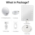 Lighted Makeup Vanity Mirror With Phone Holder And 10X Magnifying Mirror, 21 Led Lighted Mirror With Touch Sensor Dimming, 180Ad