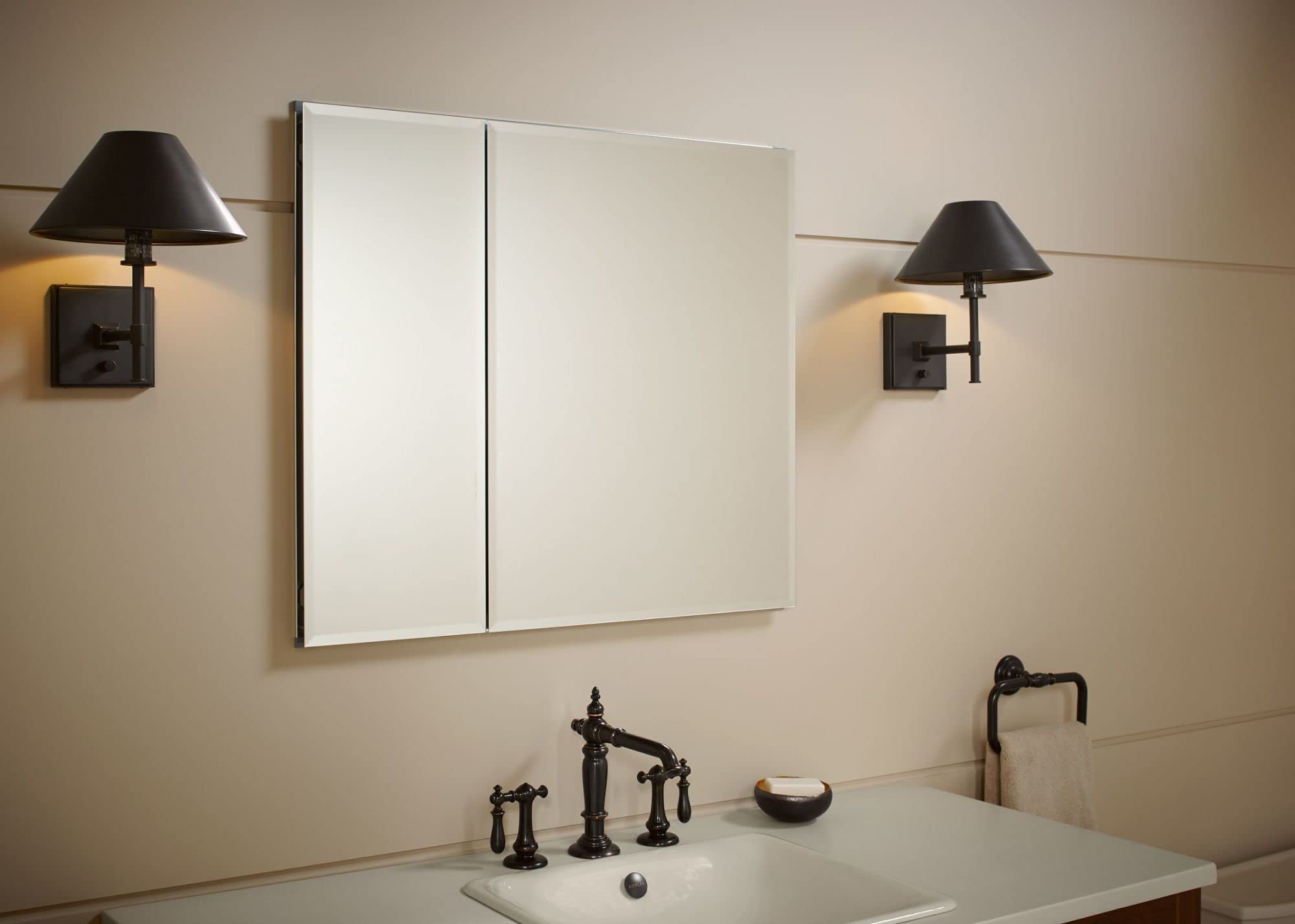 Kohler K-Cb-Clc3026Fs Beveled Medicine Cabinet With Mirror Doors & Adjustable Shelves, Rectangular Beveled Edge Frame, 30' X 26'