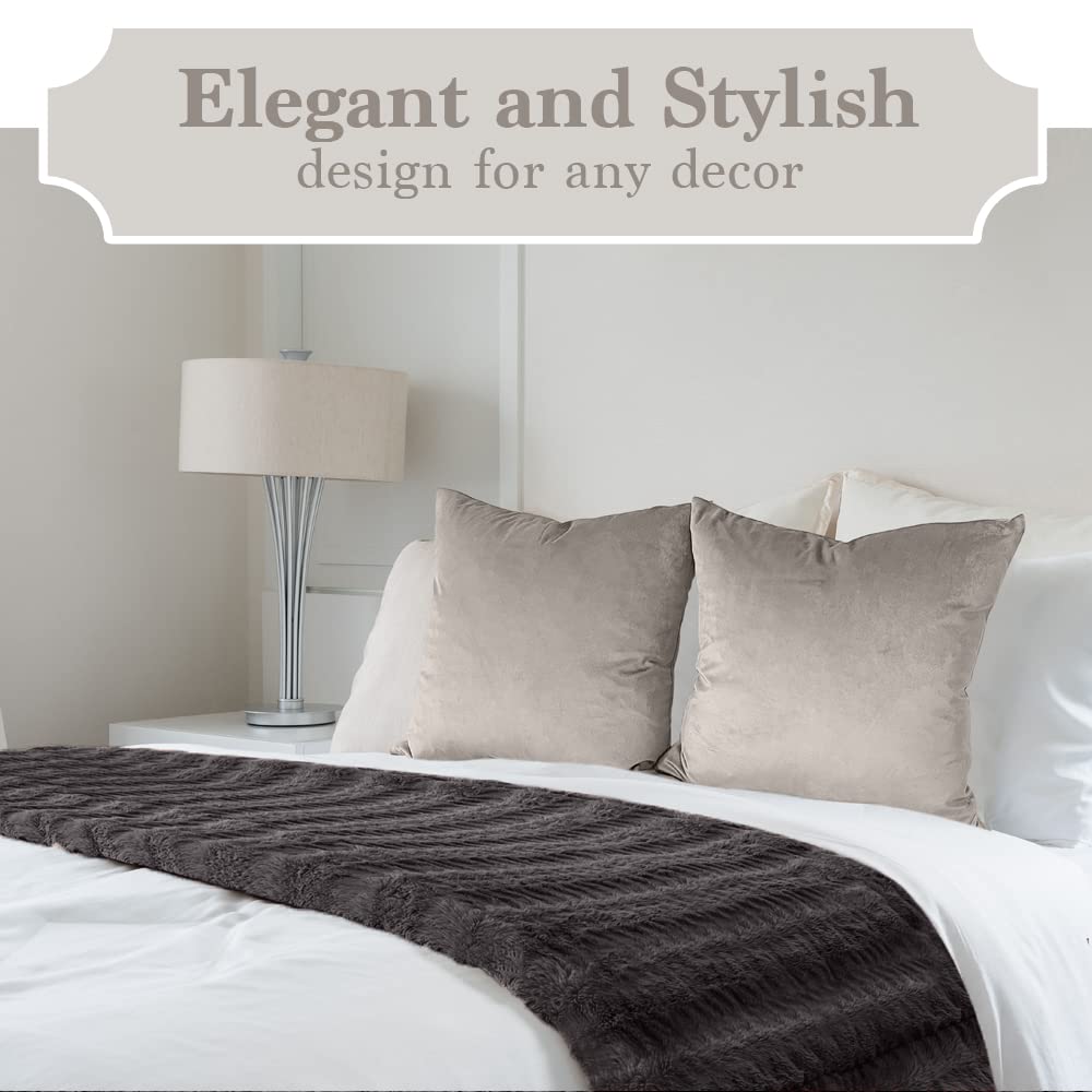 The Connecticut Home Company Throw Blanket, Soft Plush Reversible Faux Fur And Sherpa, Queen 90X90, Warm Thick Throws For Bed, Comfy Washable Bedding Accent Blankets For Sofa Couch Chair, Gray