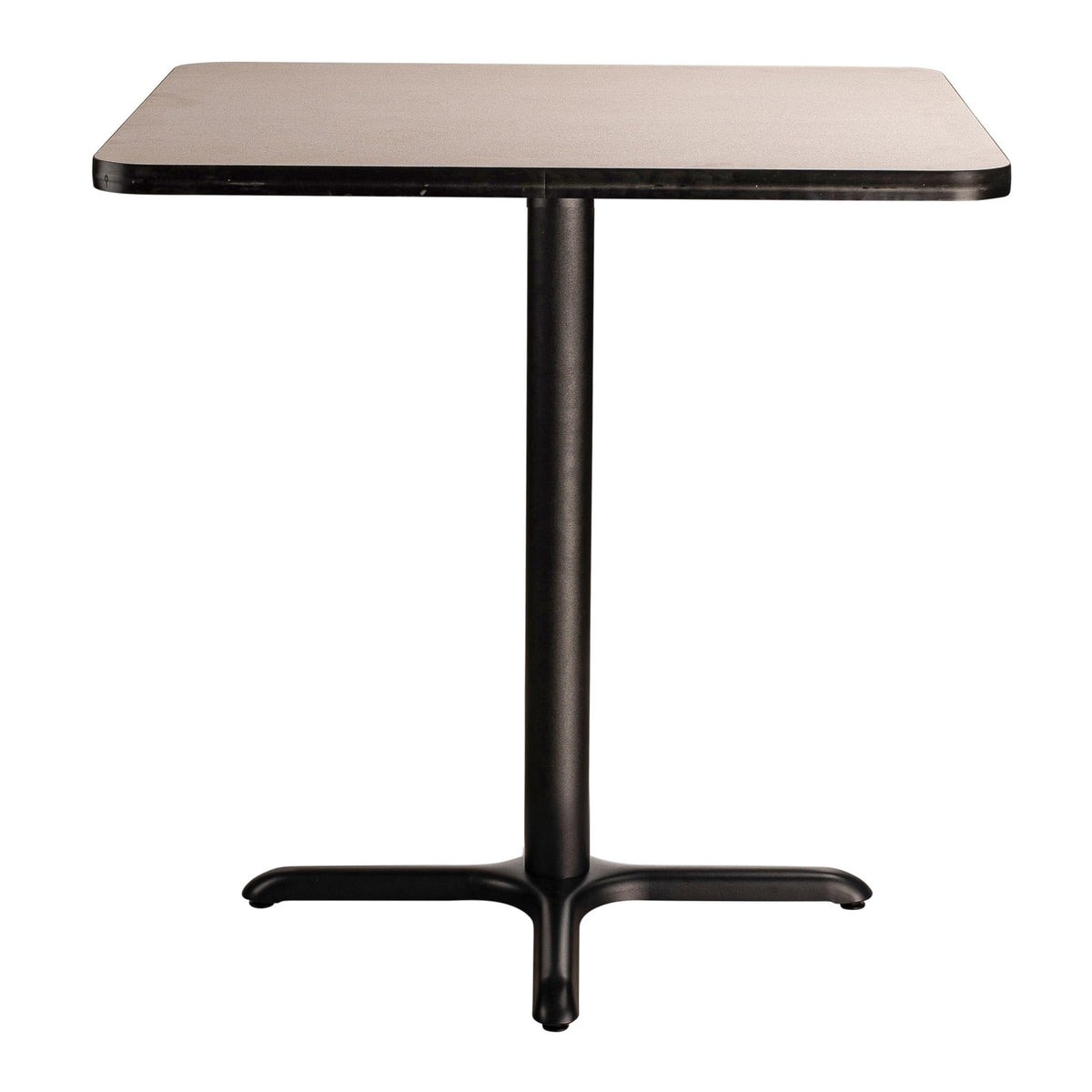 National Public Seating NPS 36" Square Cafe Table with X Base, 36" Height, Particleboard Core/T-Mold, Grey Nebula Top, Black Frame