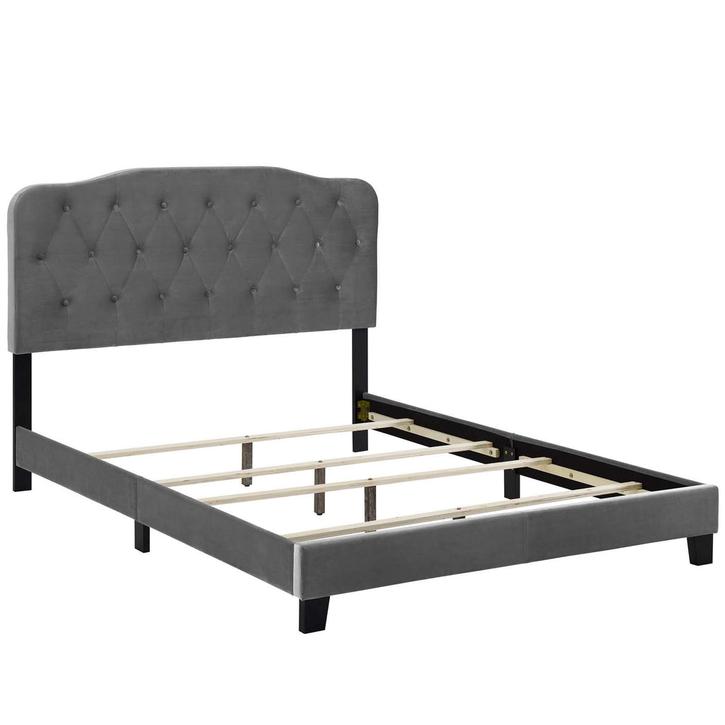 Modway Amelia Tufted Performance Velvet Upholstered King Bed In Gray