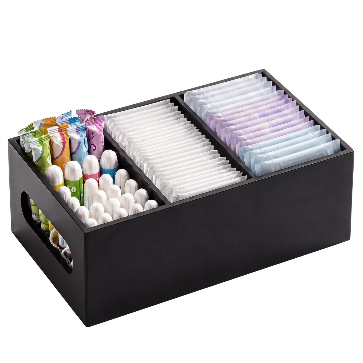 Tampon and Pad Organizer, Bathroom Under Sink Organizer Tray for Feminine Hygiene Products, Black