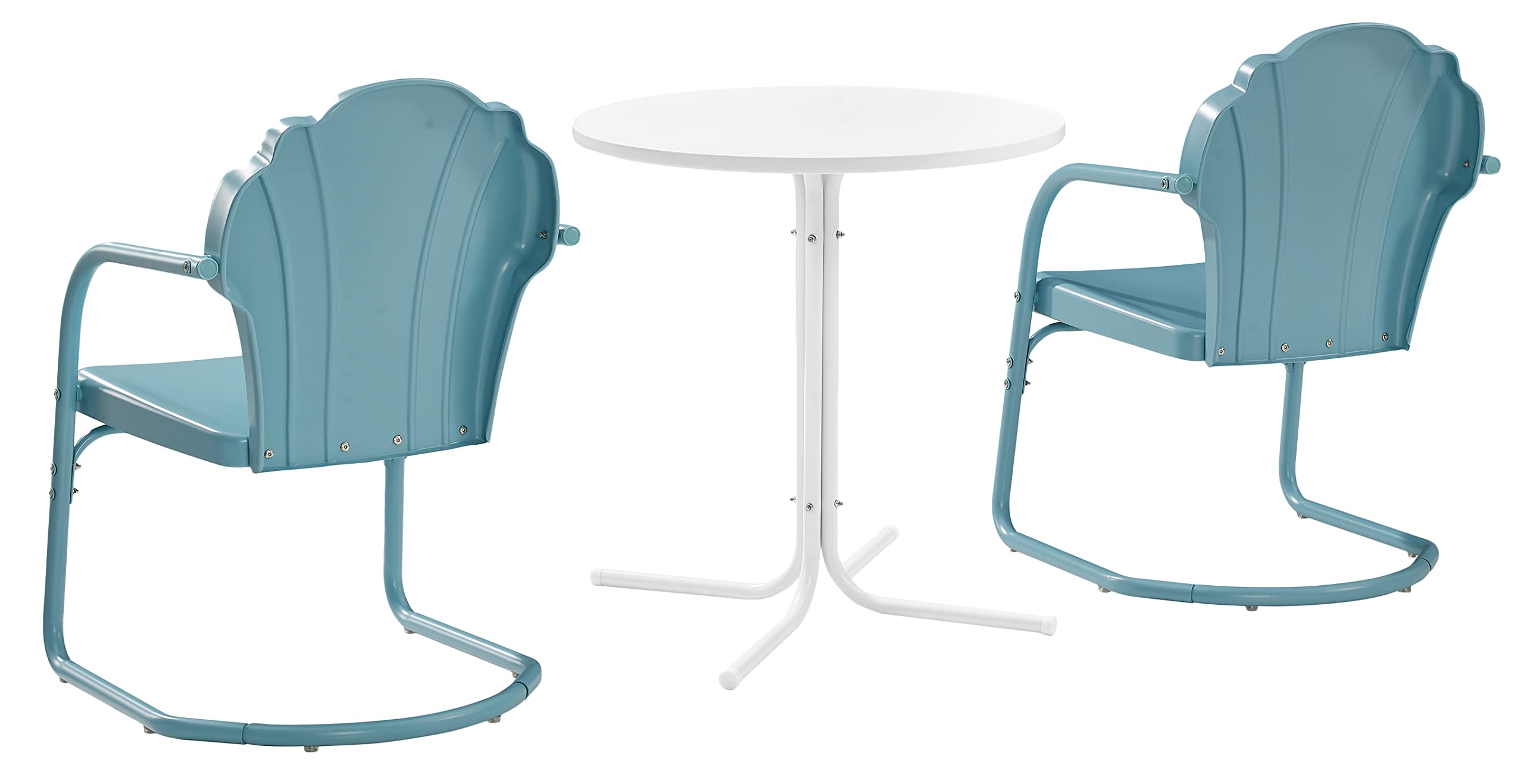 Crosley Furniture Tulip 3-Piece Outdoor Bistro Set, Retro Metal Patio Table and Chairs for Dining, Porch, Pastel Blue Satin