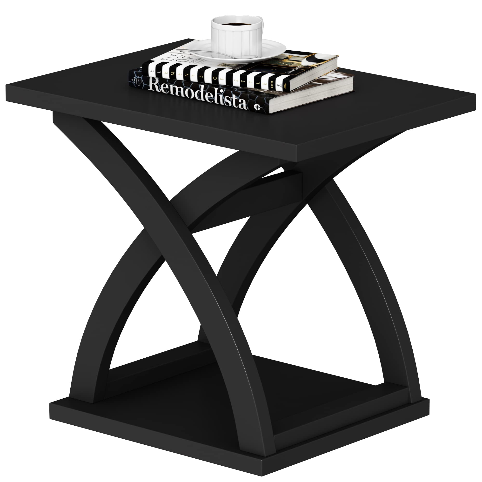 Choochoo End Side Table, Modern End Table With Storage Shelf, X-Design Side Table Living Room (Black)