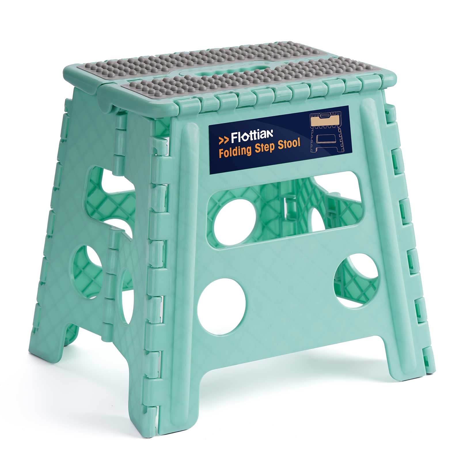 Flottian 13' Folding Step Stool For Adults And Kids Holds Up To 300 Lbs,Non-Slip Folding Stools With Handle, Compact Plastic Foldable Step Stool For Bathroom,Bedroom, Kitchen,Teal,1Pc