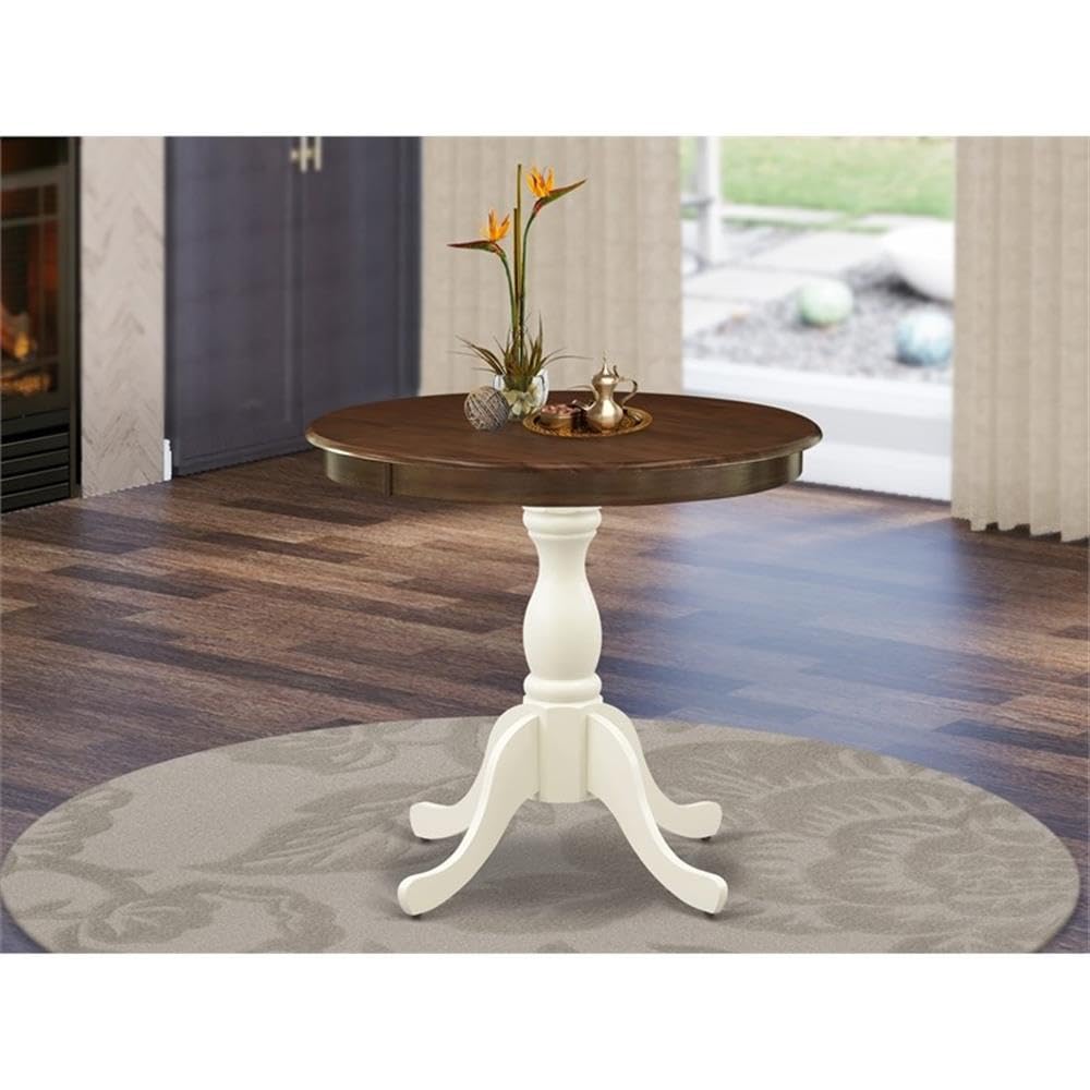 East West Furniture Ast-Wlw-Tp Antique Kitchen Table - A Round Dining Table Top With Pedestal Base, 36X36 Inch, Multi-Color