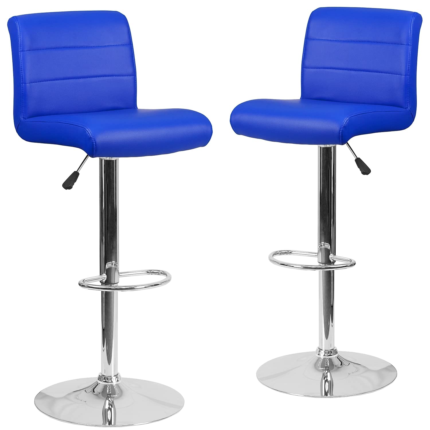 2 Pk. Blue Vinyl Adjustable Height Barstool with Chrome Base and Footrest