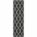 HomeRoots Polypropylene 2’x8’ Black and Ivory Trellis Indoor Outdoor Runner Rug