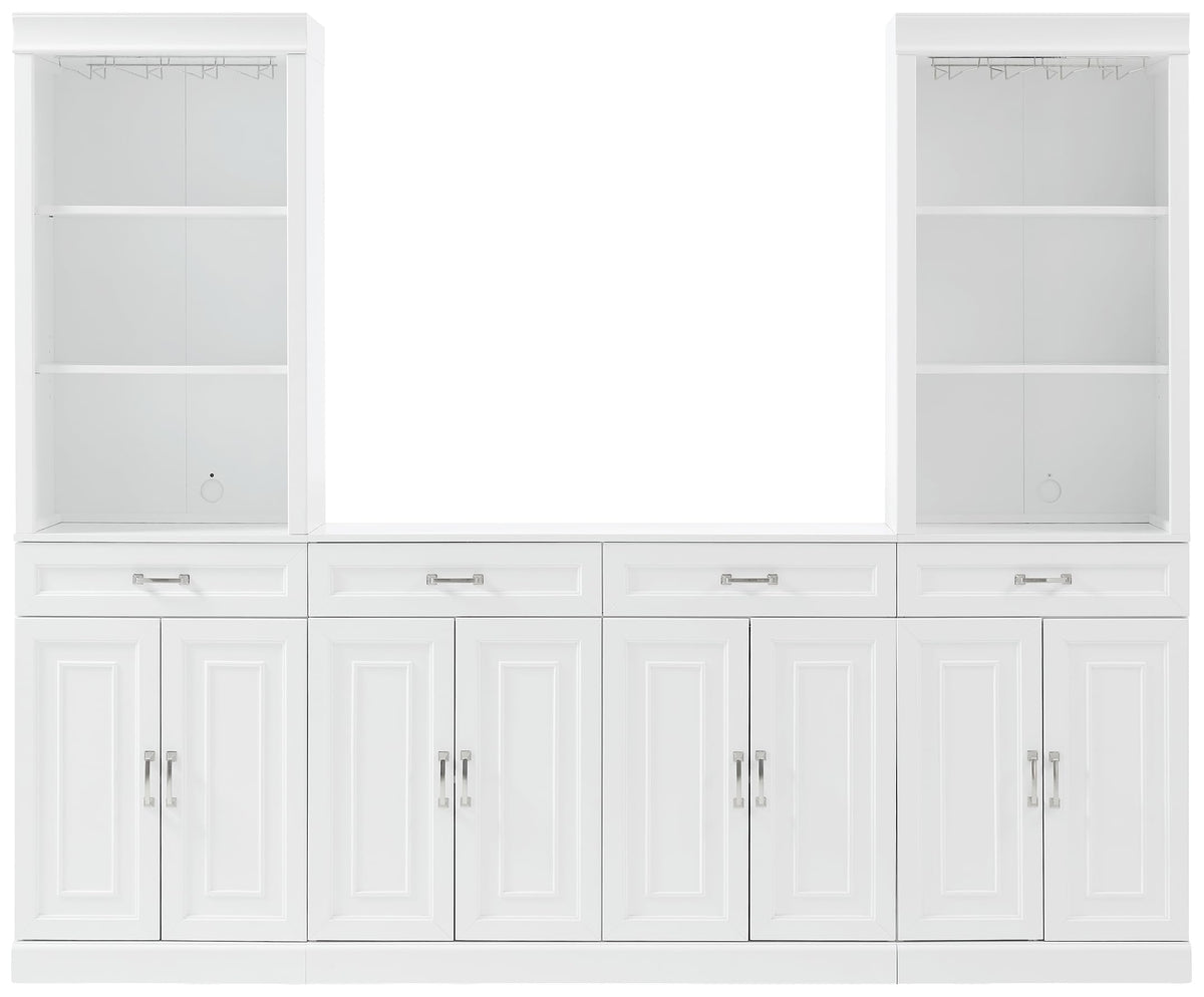Crosley Furniture Stanton 2-Piece Wine, Liquor, Coffee Bar Cabinet Set with Sideboard and Storage Shelves, White