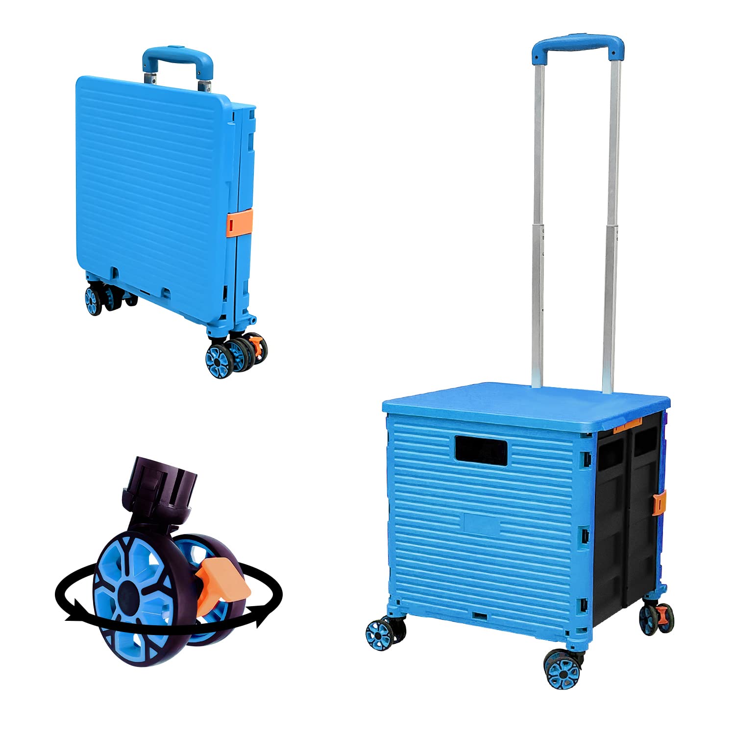 FELICON SELORSS Foldable Utility Cart Folding Portable Rolling Crate Handcart with Durable Heavy Duty Telescoping Handle Collaps