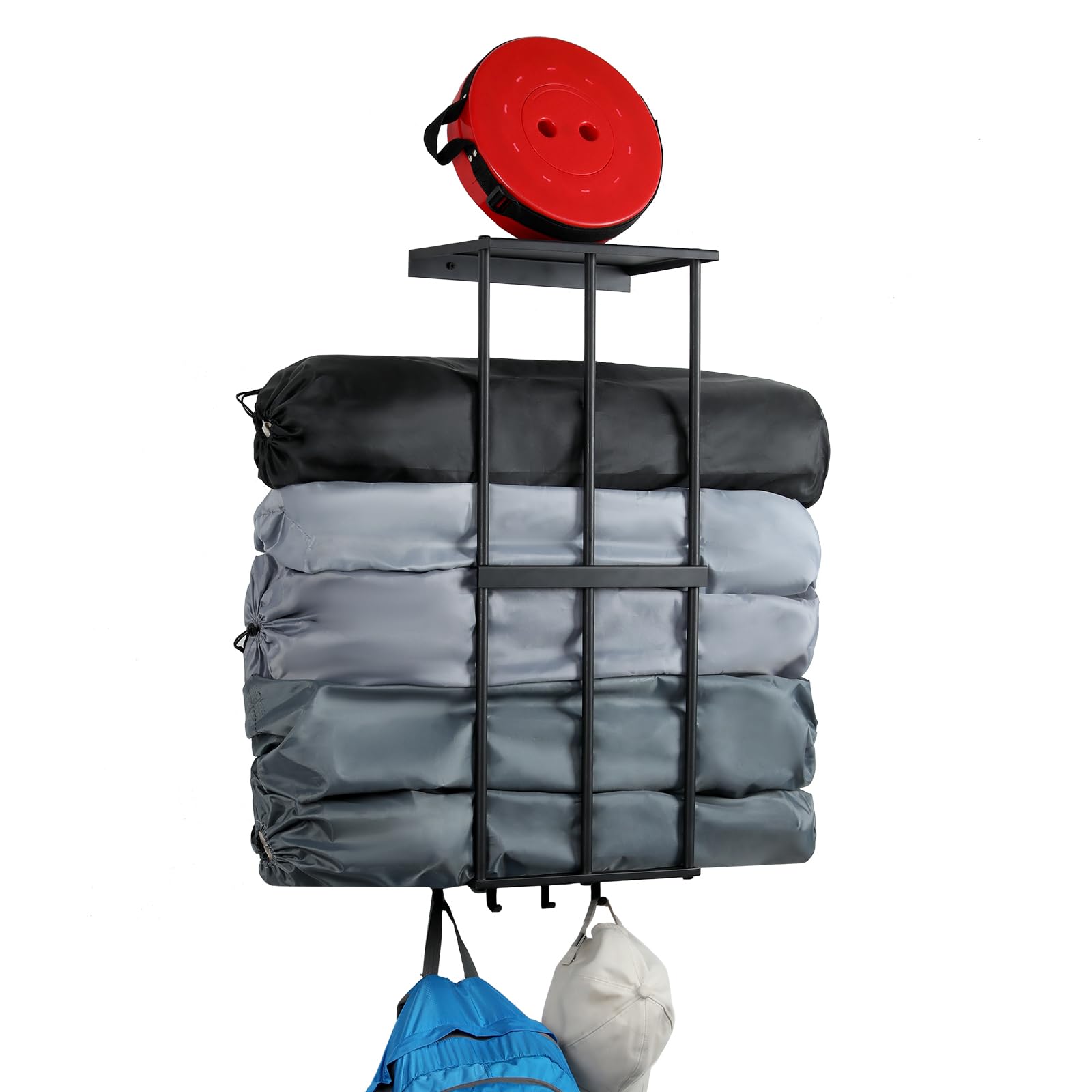 Ansonation Camping Chair Rack For Garage Storage, Metal Camping Beach Chair Umbrella Wall Mounted Holder Rack Organizer With 4 H