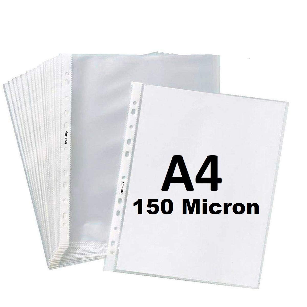 True-Ally 150 Micron A4 Waterproof Transparent Document Leaf/Sleeve Sheet Protector Pack of 50 Sheets Top Loading, Clear, Reinfo