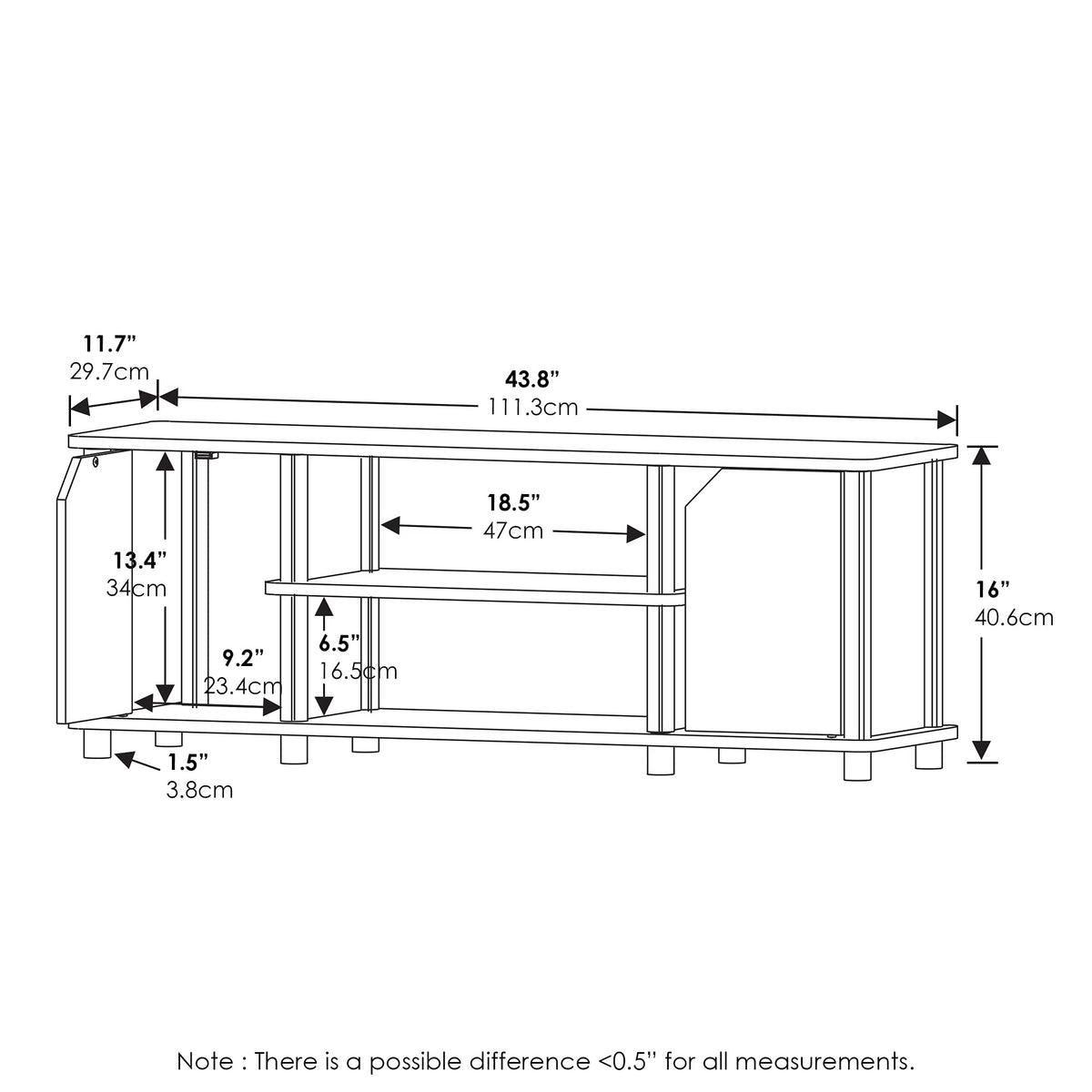 Furinno Brahms TV Stand Entertainment Center with Shelves and Storage for TV Size up to 45 Inch, French Oak/Black