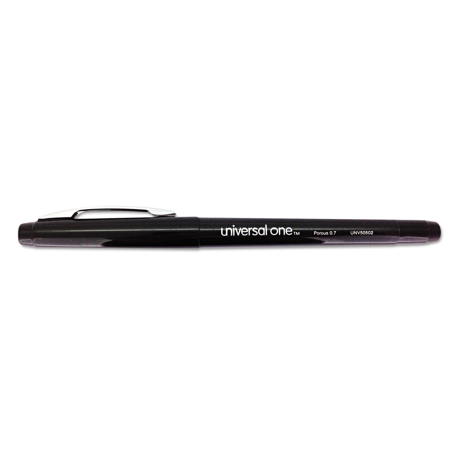 Universal Porous Point Pen, Stick, Medium 0.7 Mm, Black Ink, Black Barrel, Dozen