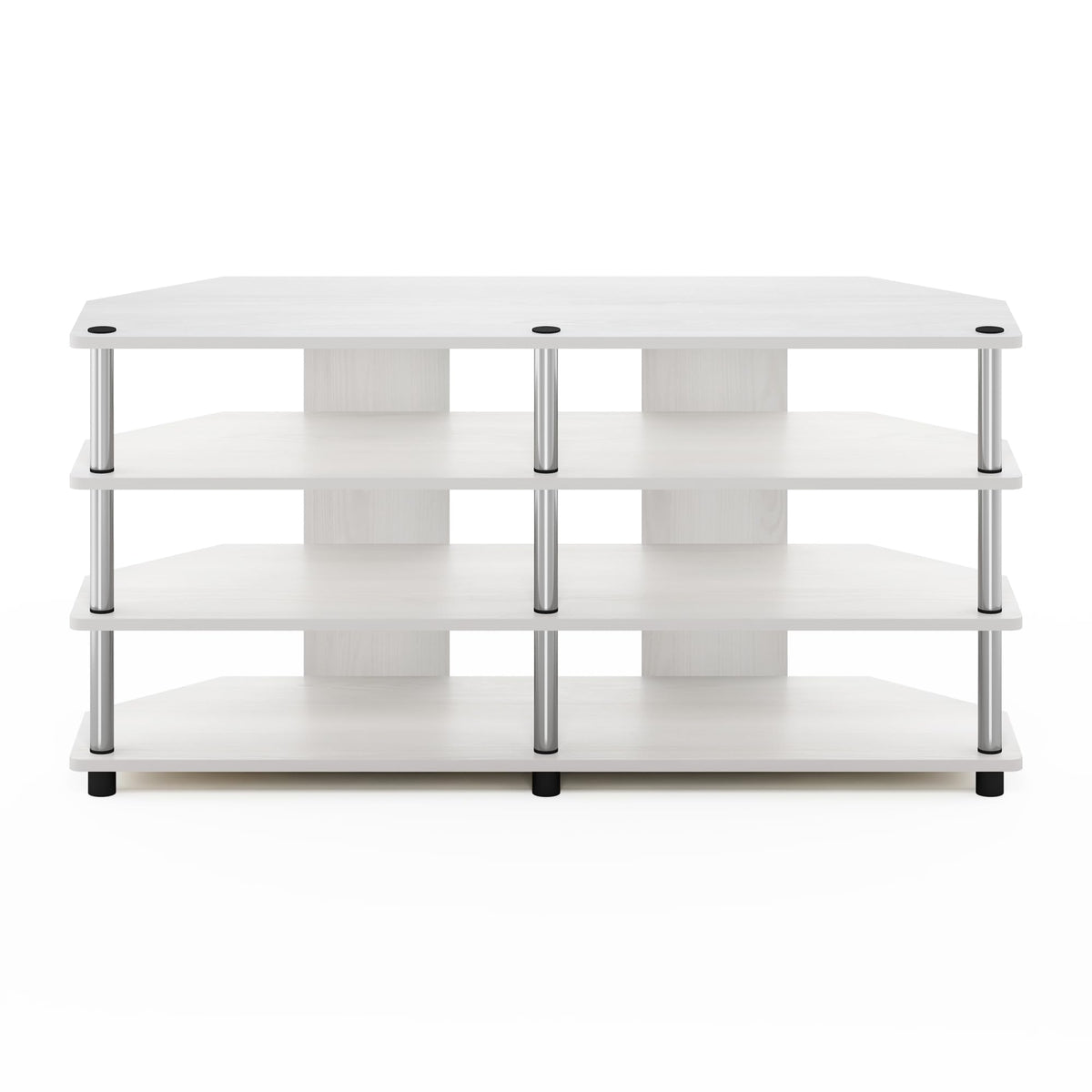 Furinno Econ Easy Assembly 4-Tier Corner TV Stand for TV up to 55-Inch, White Oak/Stainless Steel