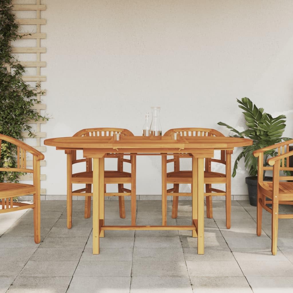 vidaXL Extendable Solid Teak Wood Patio Table 43.3"-63"x31.5"x29.5" - Weather Resistant Garden Furniture with Parasol Hole and Easy-Clean Surface