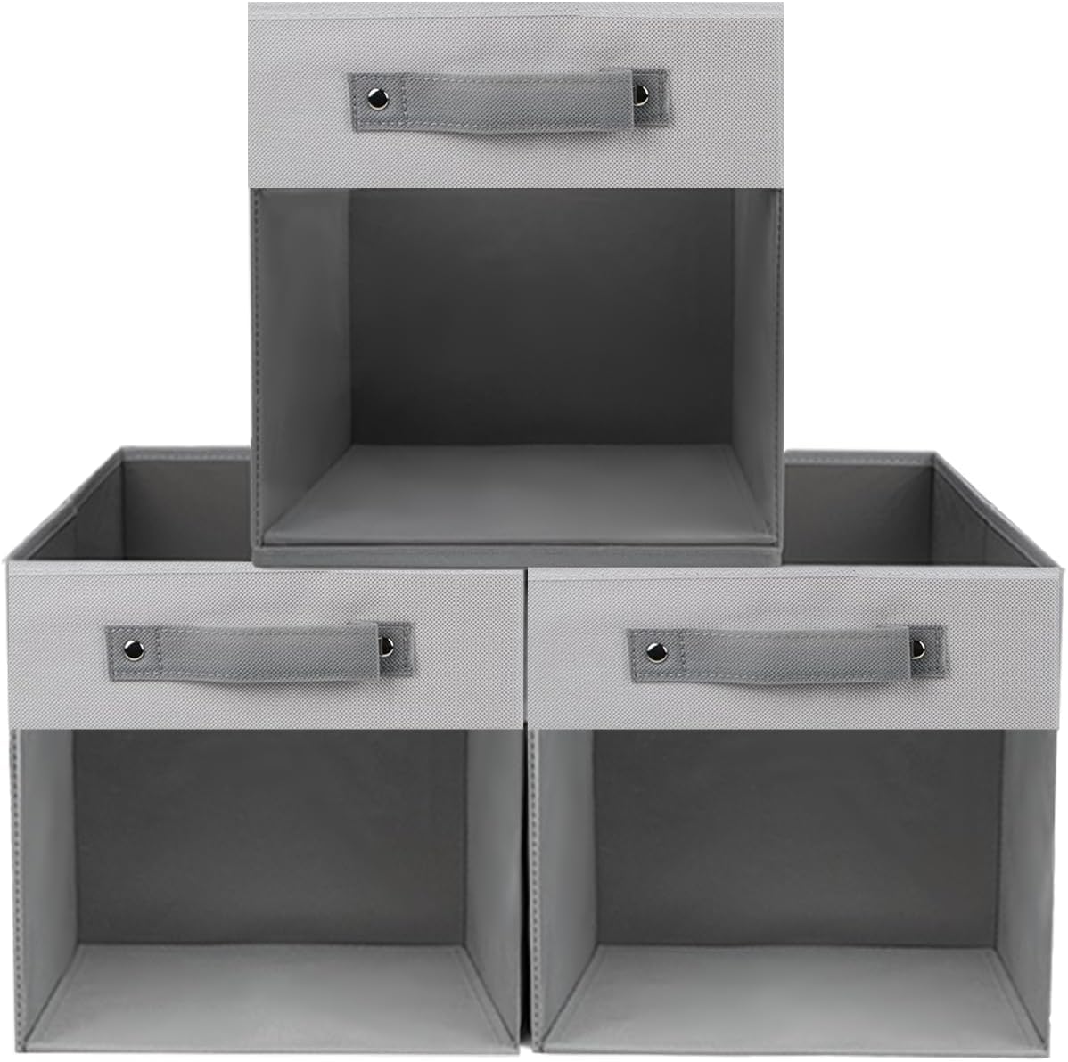 BLACKBOXES Foldable Square Storage Cube with Clear Window and Handle, Grey, Collapsible Organiser Bin (Pack of 3)