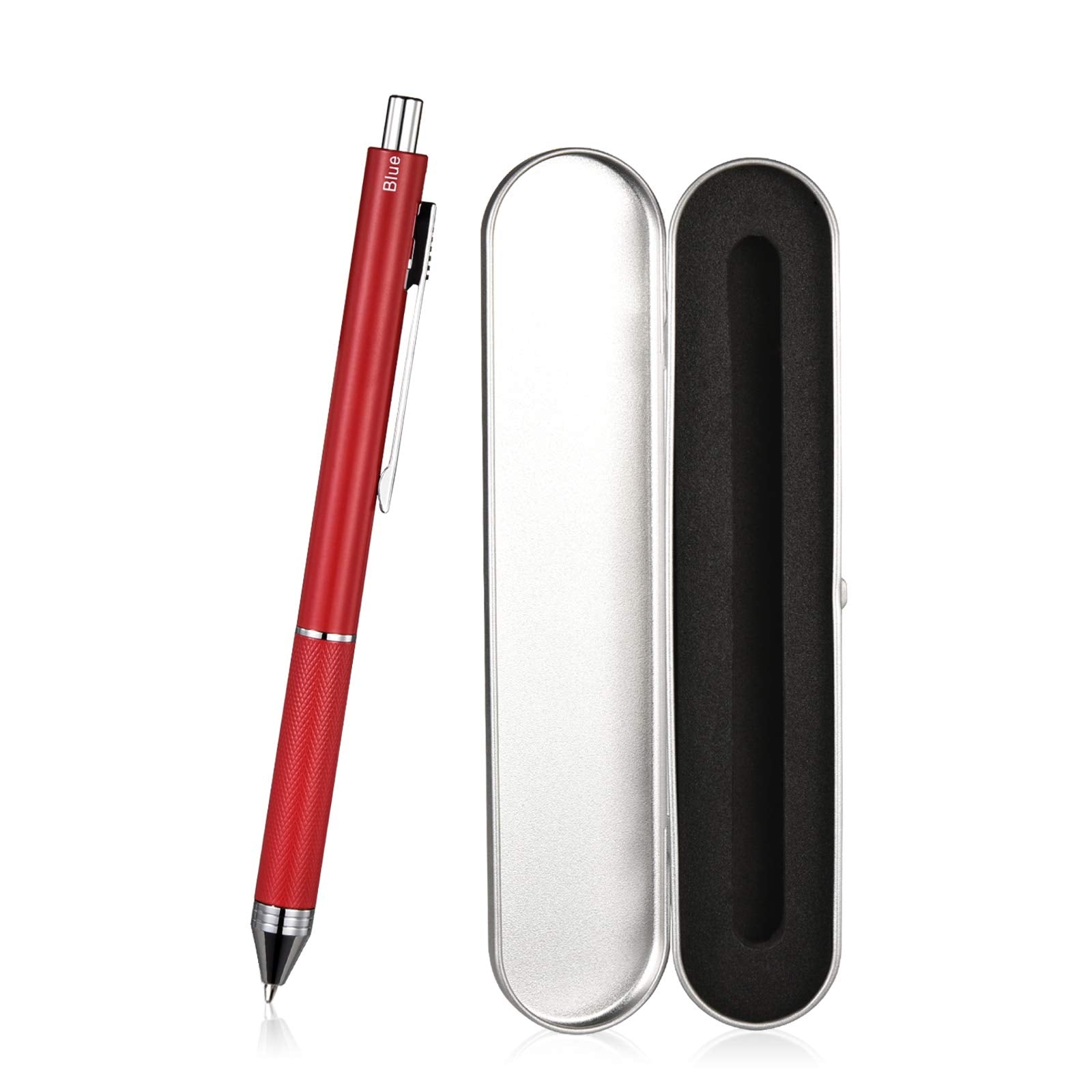 Smttw 4 In1 Multi-Function Refillable & Retractable Ballpoint Pen + 0.5Mm Mechanical Pencil, Fine Point, Red Metal Barrel, Black