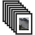 Picrit 12x16 Picture Frame Set of 7, Display 8.5x11 with Mat or 12x16 Without Mat, Photo Frames for Wall Mounting Display, Black
