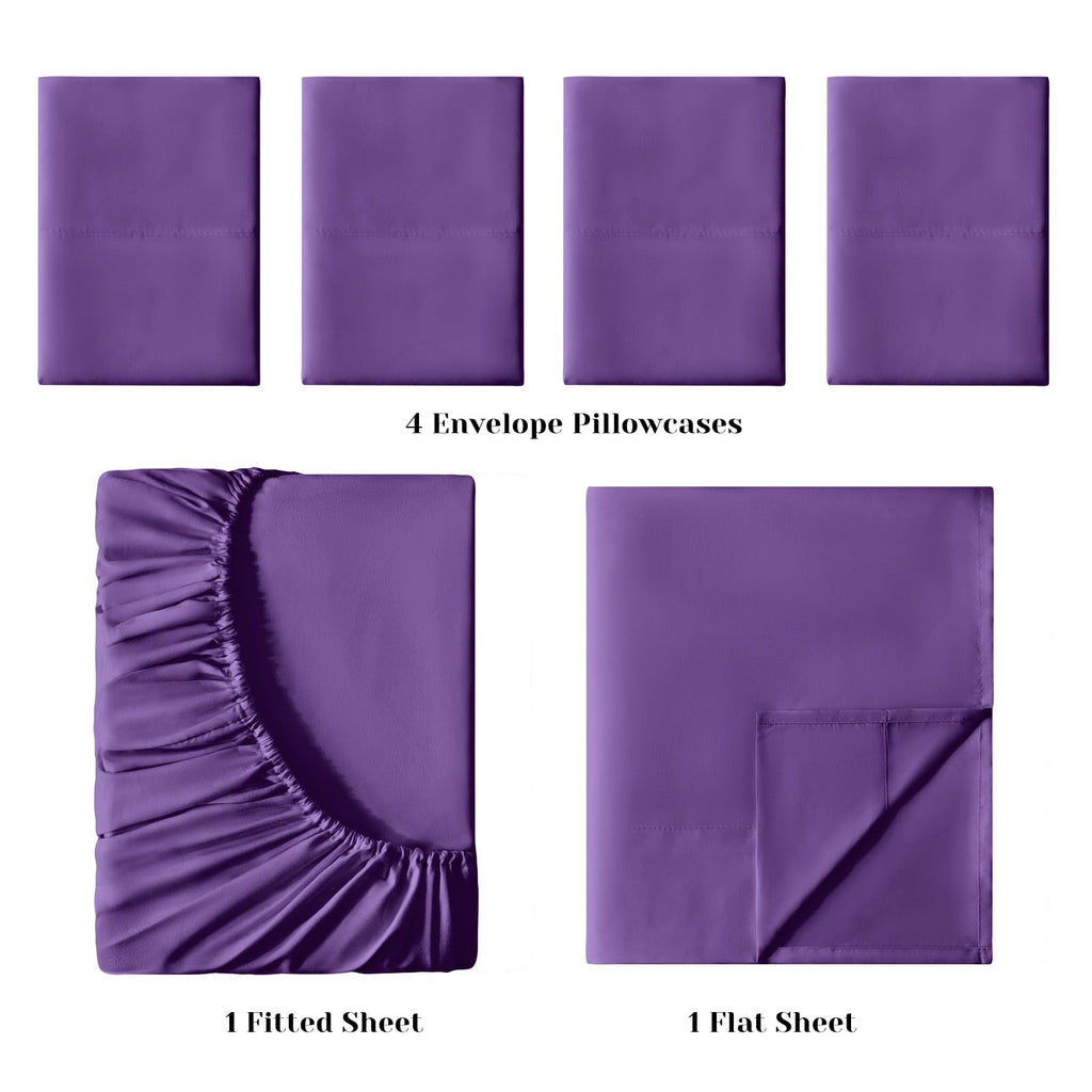Bysure 6 Pieces Bed Sheets Set(King, Eggplant Purple) - Hotel Luxury Super Soft 1800 Thread Count 100% Microfiber Sheets With De