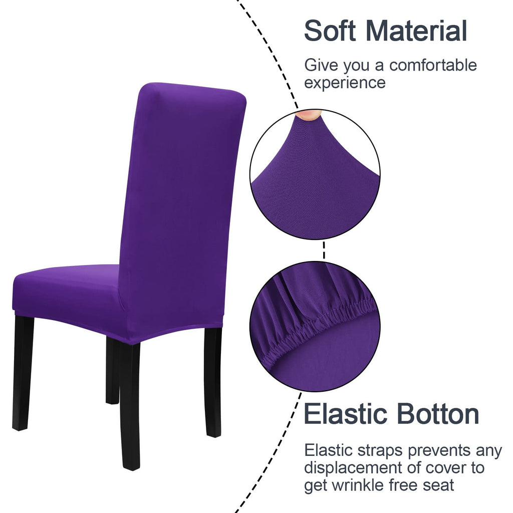 Jqinhome Dining Chair Slipcover, High Stretch Removable Washable Chair Seat Protector Cover Set Of 6,Chair Covers For Dining Room, Kitchen,Home Party,Wedding Ceremony(Purple, 6Pc)
