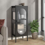 vidaXL Modern Sideboard in Sleek Black - 15.7"x13.8"x41.3" with Adjustable Shelf, Made from Fluted Glass and Powder-Coated Steel, Perfect for Home Decor and Storage