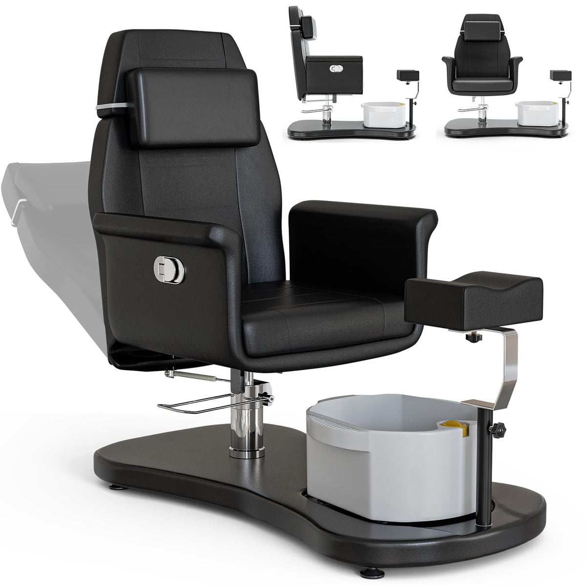 OKAKOPA Pedicure Chair No Plumbing for Nail Tech, Upgraded 360 Swivel Hydraulic Lift Reclining Pedicure Station w/Footrest & Bow