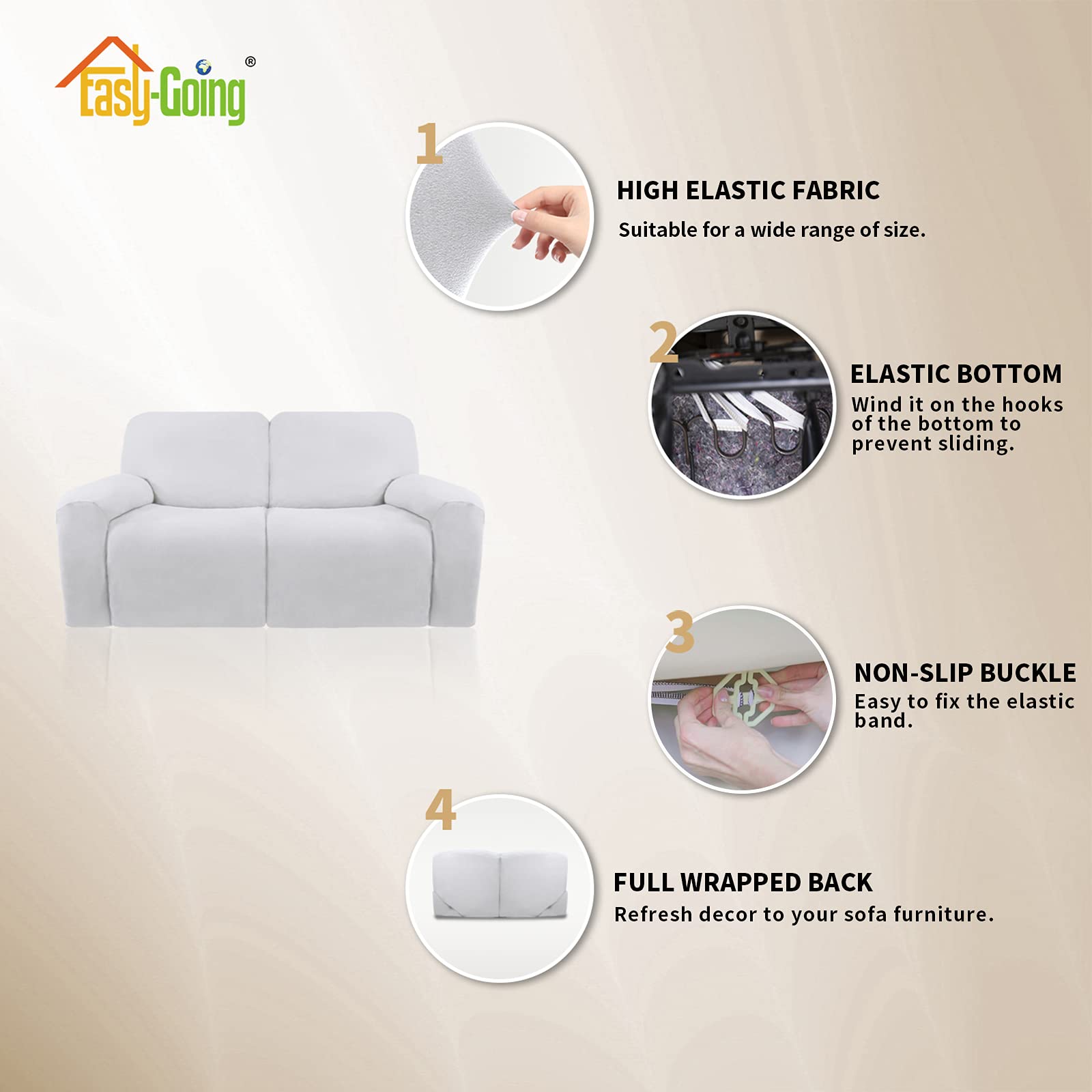 Easy-Going Oversized 6 Pieces Microfiber Stretch Sectional Recliner Loveseat Sofa Slipcover Soft Fitted Fleece 2 Seats Couch Cover Washable Furniture Protector With Elasticity For Kids Pet Snow White