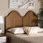 Baxton Studio Hazel Vintage Classic and Traditional Ash Walnut Finished Wood and Synthetic Rattan Queen Size Arched Headboard