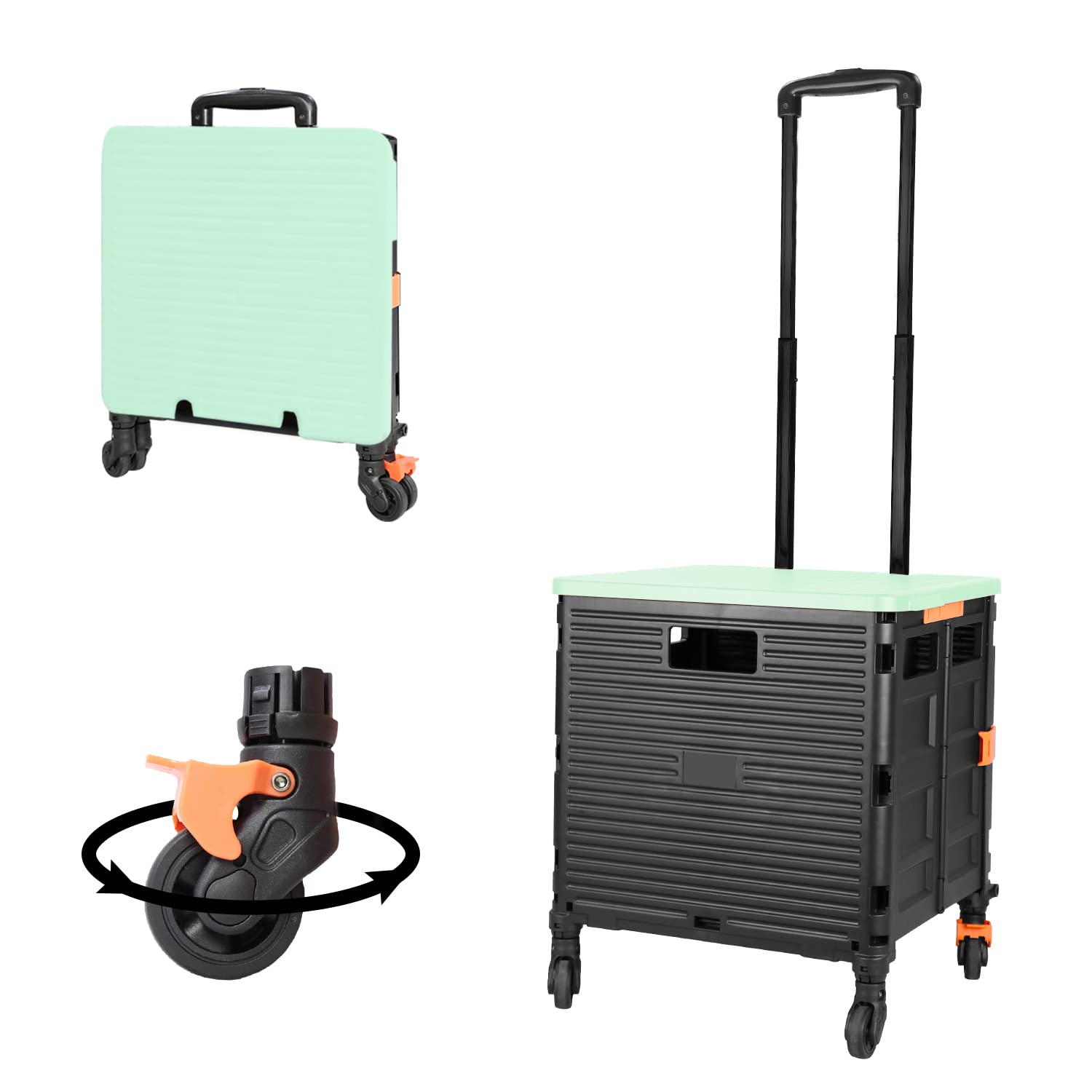 FELICON SELORSS Foldable Utility Cart Folding Portable Rolling Crate Handcart with Heavy Duty Telescoping Handle Collapsible 4 R