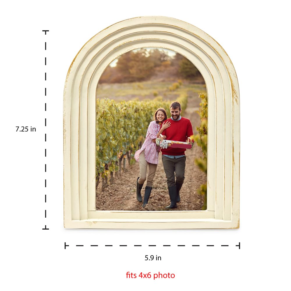 Isaac Jacobs 4X6 Vertical White With Gold, Arc Resin Picture Frame With Gradient Design, Decorative Photo Frame, Tabletop & Wall