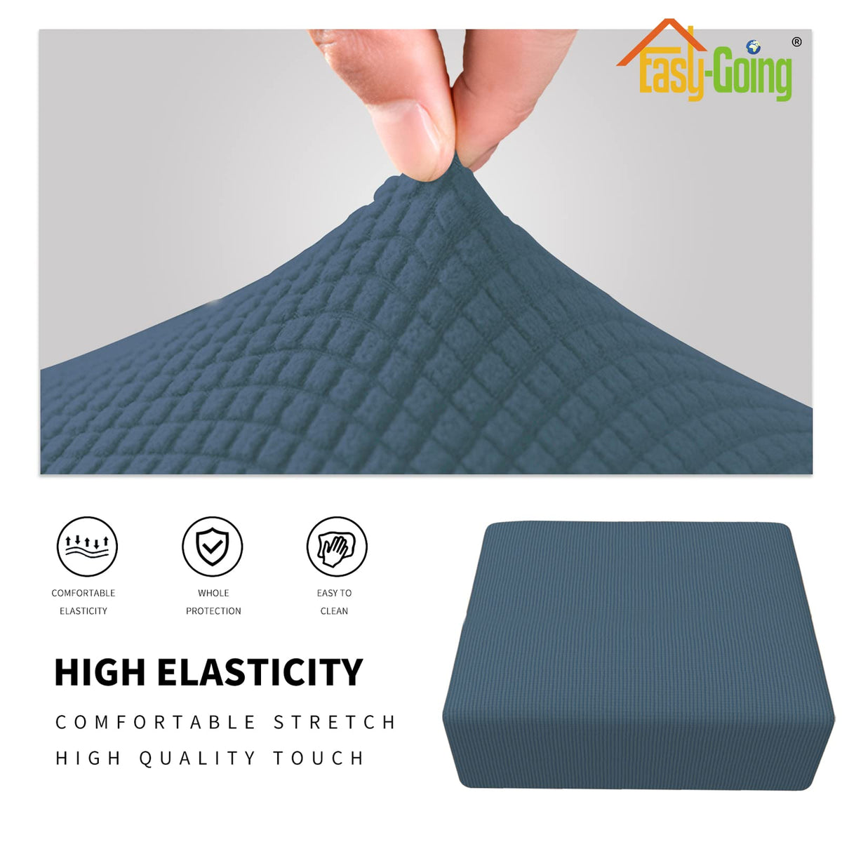 Easy-Going Stretch Square Ottoman Cover 40X40X15 Inch Folding Storage Stool Furniture Protector Soft Rectangle Slipcover With Elastic Bottom Bluestone