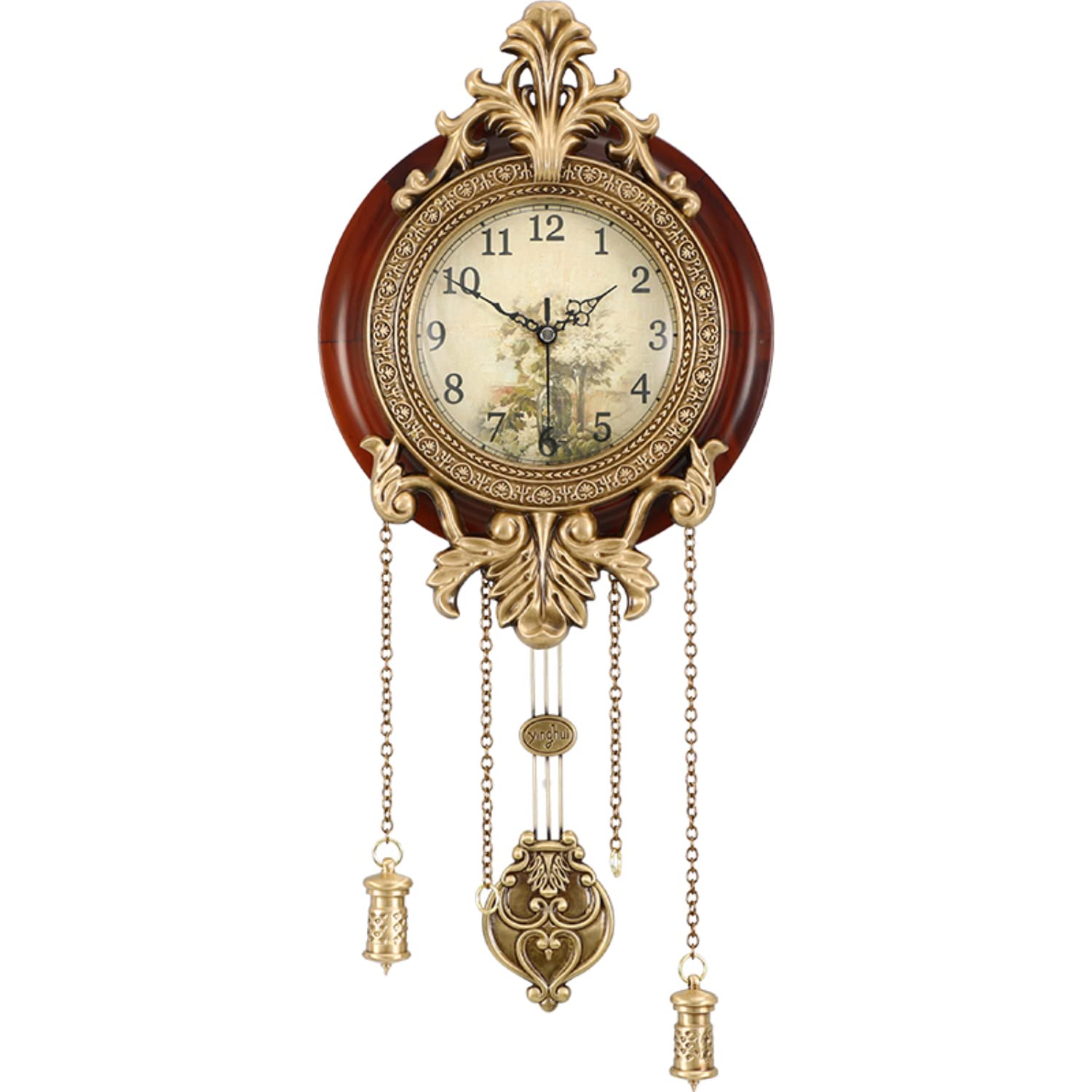 Aero Snail Dia 9-inch Retro Style Vintage Wood Indoor Wall Clock with Swinging Pendulum (Requires 2 AA Batteries for Clock Hands