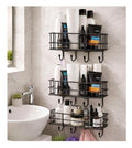 Clinton SelfAdhesive Wall Mounted Bathroom Shelf Organiser With Hooks, Black, (Set Of 3)