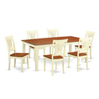 East West Furniture QUPL7-WHI-W 7 Piece Kitchen Table & Chairs Set Consist of a Rectangle Dining Room Table with Butterfly Leaf and 6 Solid Wood Seat Chairs, 40x78 Inch, Buttermilk & Cherry